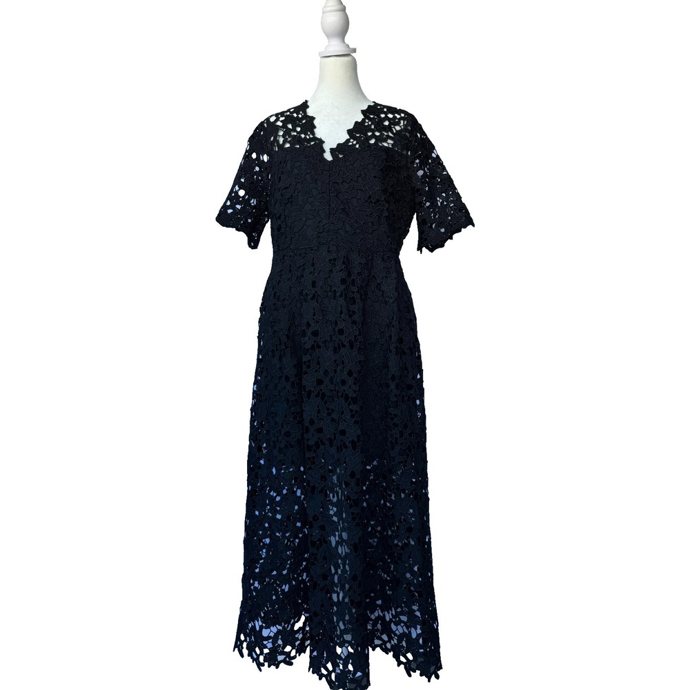 Endless Rose Guipure Lace Midi Dress Womens L Black Classic Elegant Cocktail NWT